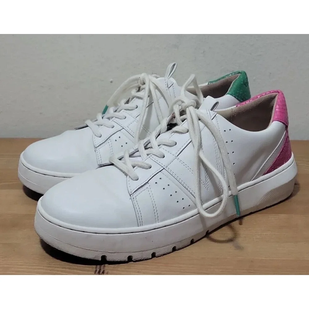 Vionic Womens‎ Simasa Leather Lizard White Pink Green Fashion Sneaker Size 7